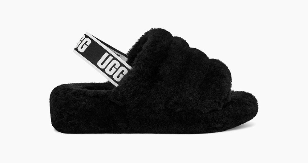 Ugg Slide Womens - Ugg Fluff Yeah Black - 681NORAYV